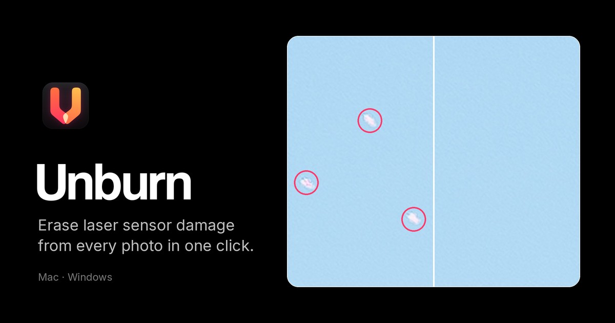 A laser at a live show burned my camera sensor, so I built an app that heals the damage in every pho